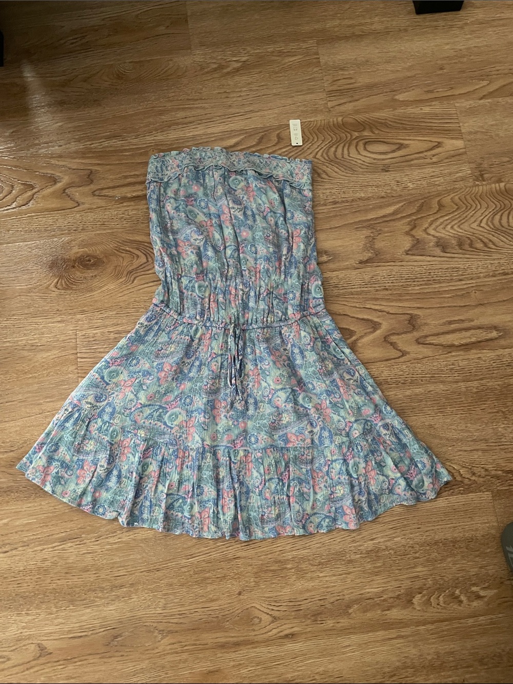 Hollister Strapless Paisley Sundress in Blue and Pink